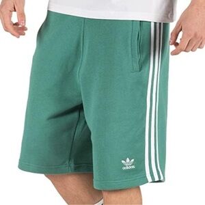 Adidas Men's XL Green 3-Stripe Fleece Sweat Shorts Casual Drawstring Solid