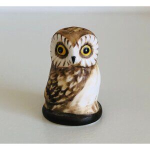 Franklin Mint Porcelain Owl Thimble Whet Owl Friends Of The Forest Vtg 80s