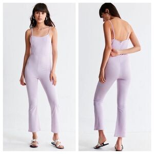 UO Gingham Lavender Fitted Cropped Jumpsuit Urban Outfitters S pastel girly