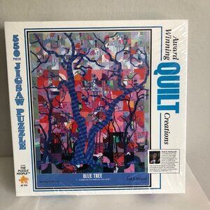 THE Puzzle People 550 Pc Quilt Creations Blue Tree by Ruth B. McDowell Jigsaw Ne