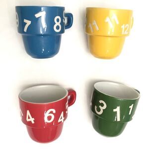 Tabletops Gallery Numbers Unlimited Vintage Collection Cup Mug Set of 4