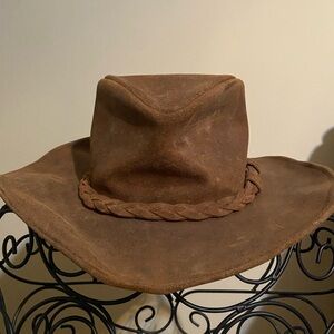 The Outback Hat Minnetonka Size L Brown Genuine Leather Outback Style Cowboy VTG