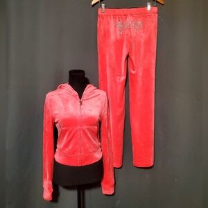 Juicy Couture Hot Pink Velour Sweatsuit Hoodie & Pants Pink Party Size Small NWT