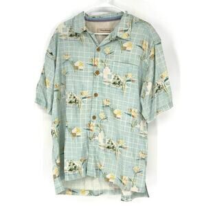 Tommy Bahamas silk Hawaiian print collared button map large