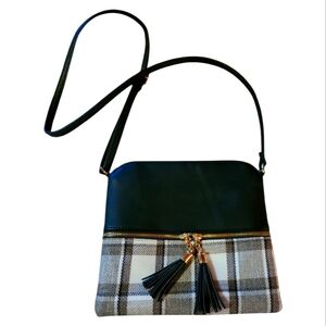 Alyssa* Vegan Leather & Plaid Crossbody Bag* Black/White