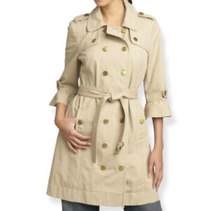 JUICY Couture Tan Trench Cotton Y2K Double Breasted Neutral Trench Coat SZ S