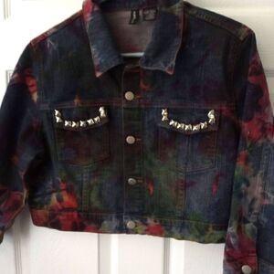 MIXIT tye dye junior denim studded crop jacket XL