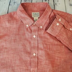 L.L. Bean Traditional Fit Large Regular Button Down Shirt Long Sleeve Red Cotton