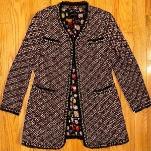 Rena Lange Tweed Open Blazer Jacket Lace Trim Women’s Traveling theme Sz 10