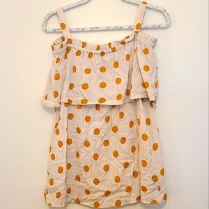 Maven Polka Dot Linen Blend Cold Shoulder Tank Top w/Adjustable Straps & Ruffles