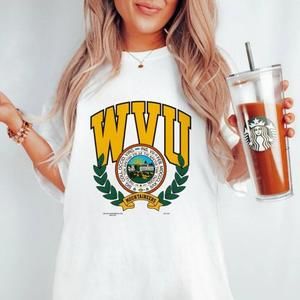 College University Sweater, 80S Wvu West Virginia Mountaineers White Shirt