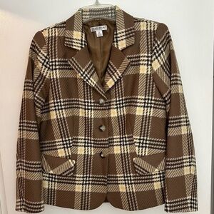 Pendleton Brown Plaid Virgin Wool Blazer Jacket Womens Sz 10 Houndstooth