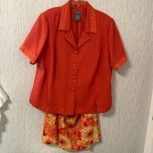 Vintage Koret Dress Woman Size 24W Burnt Orange with Floral Skirt