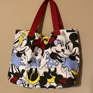 Disney Mickey & Minnie Mouse Animated Canvas Tote Bag with zippered Pocket