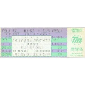 Vintage 1995 Billy Ray Cyrus Full Complete Ticket Stub Universal City CA