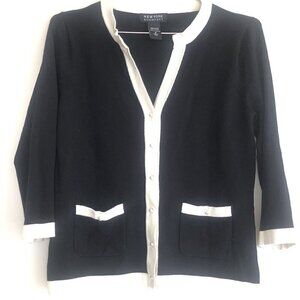 NY&Co Women's SM Contrast Trim Cardigan Classy Classic Tailored Work Career