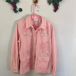 Alfred Dunner Womens  Pink Sz 14 Button Front Embroidered Jacket with pockets