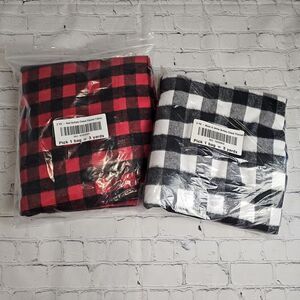 Buffalo Check Flannel Fabric Lot 3 Yards Each (6 Yards Total) Black-Red Cotton