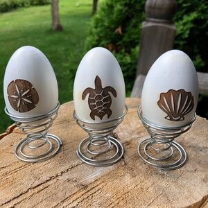 🚣‍♀️nautical Farm Wood Egg w/ Stand Decor Set