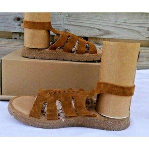 Born LaPorta Bark Suede Platform Flat Sandals Womens 9 Boho Ankle Wrap