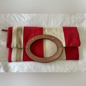 Kate Spade | Red Gold Canvas Leather | Jocelyn Fisher Island Handle Bag Clutch