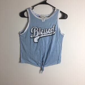 Revive Blessed Front Tie Tank Blue White Medium