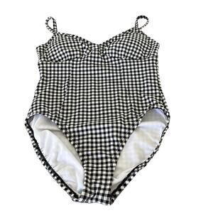 Time and Tru Black & White Check Lined One Piece Swimsuit Woman Medium 8/10