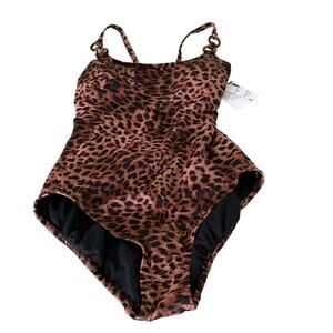 Time and Tru M Brown Animal Print One piece Swimsuit NWT