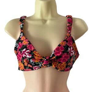 Time and Tru Black Floral Print Bikini Top Woman Size Small 4/6 NWT