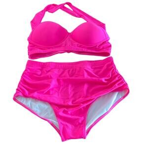 Hot Pink  2 Piece Pinup Girl Vintage Look Swimsuit Woman Size XXL