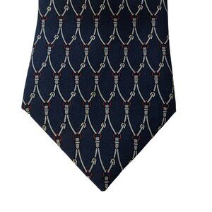 David Row Silk Tie Equestrian Blue Horse Bit Italy EUC