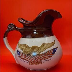 Vintage McCoy Brown/Beige Patriotic Eagle Flag Pitcher-Natl Museum of Art D.C.