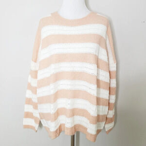 NWT FRNCH Paris Light Pink Striped Perforated Knit Sweater M/L