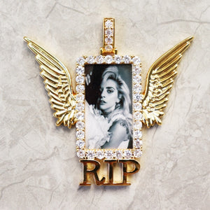 Custom RIP Angel Wing Rectangle Photo Pendant - Different Drips