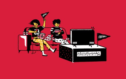 The feature image is an illustration of people sitting in front of a TV watching sports.