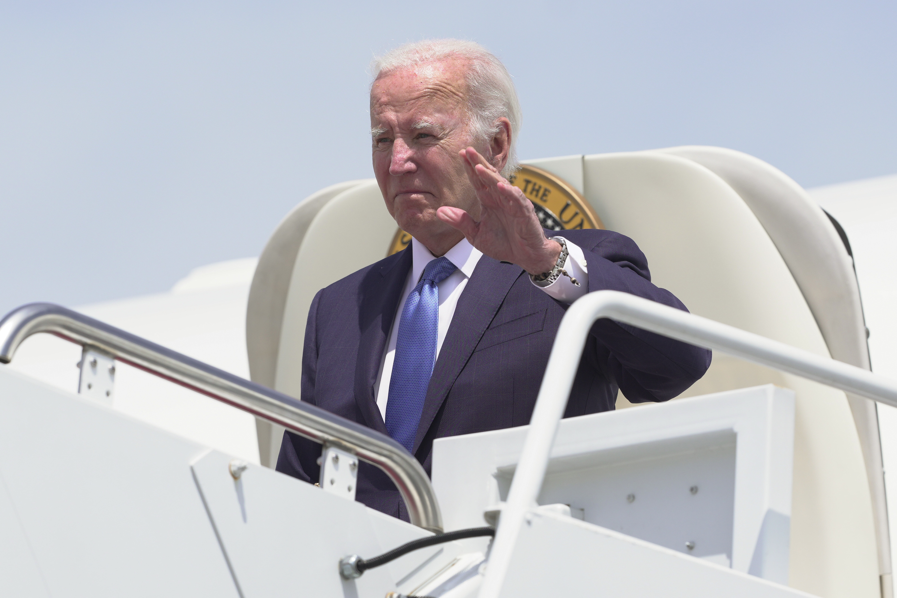 President Joe Biden disembarks Air Force One as he arrives Andrews Air Force Base, Md., Tuesday, July 23, 2024. Biden is returning to the White House from his Rehoboth Beach home recovering from COVID-19 and after ending his 2024 campaign. (AP Photo/Manuel Balce Ceneta)