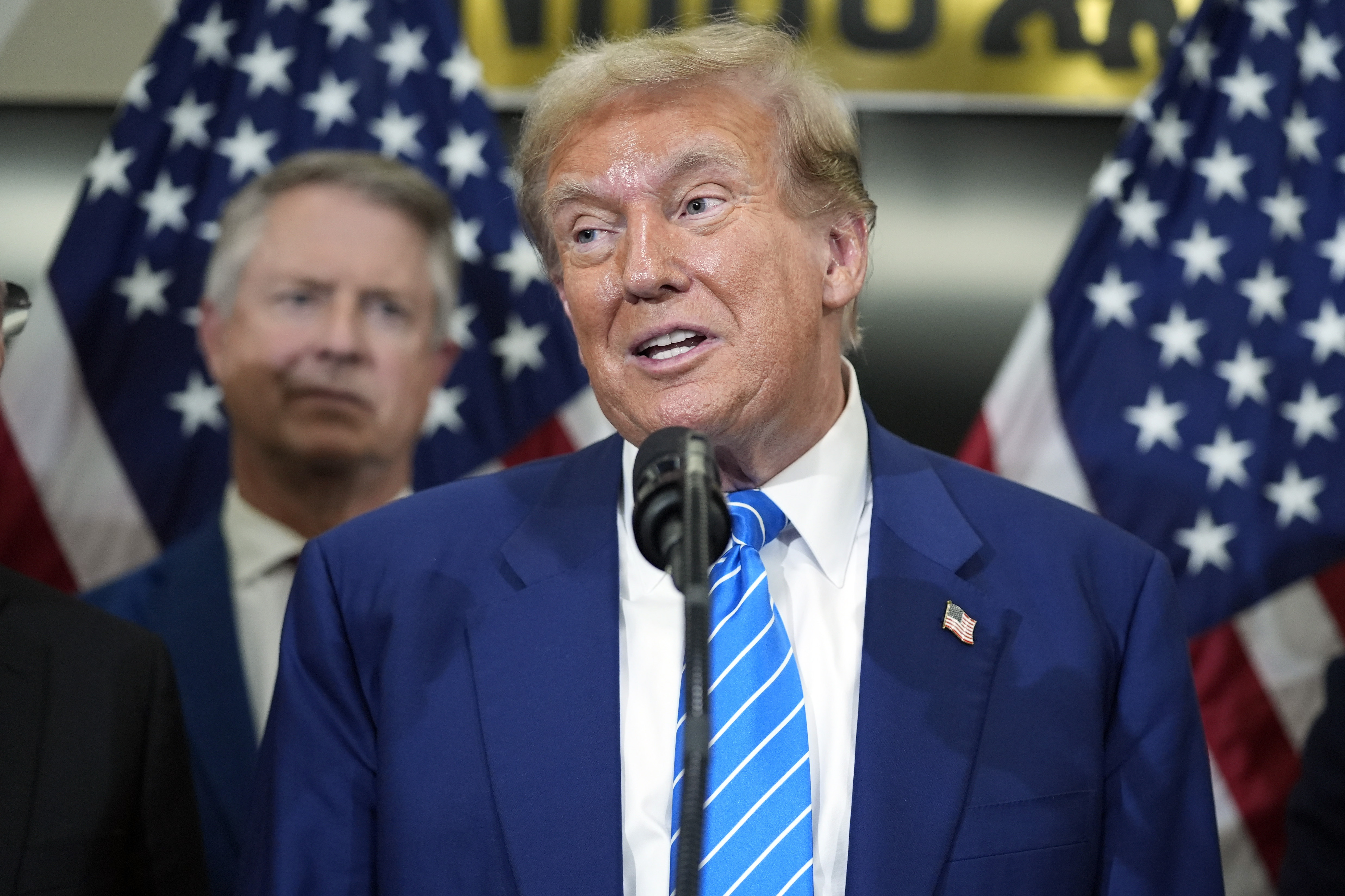 Republican presidential candidate former President Donald Trump speaks with reporters at the National Republican Senatorial Committee, Thursday, June 13, 2024, in Washington. (AP Photo/Evan Vucci)