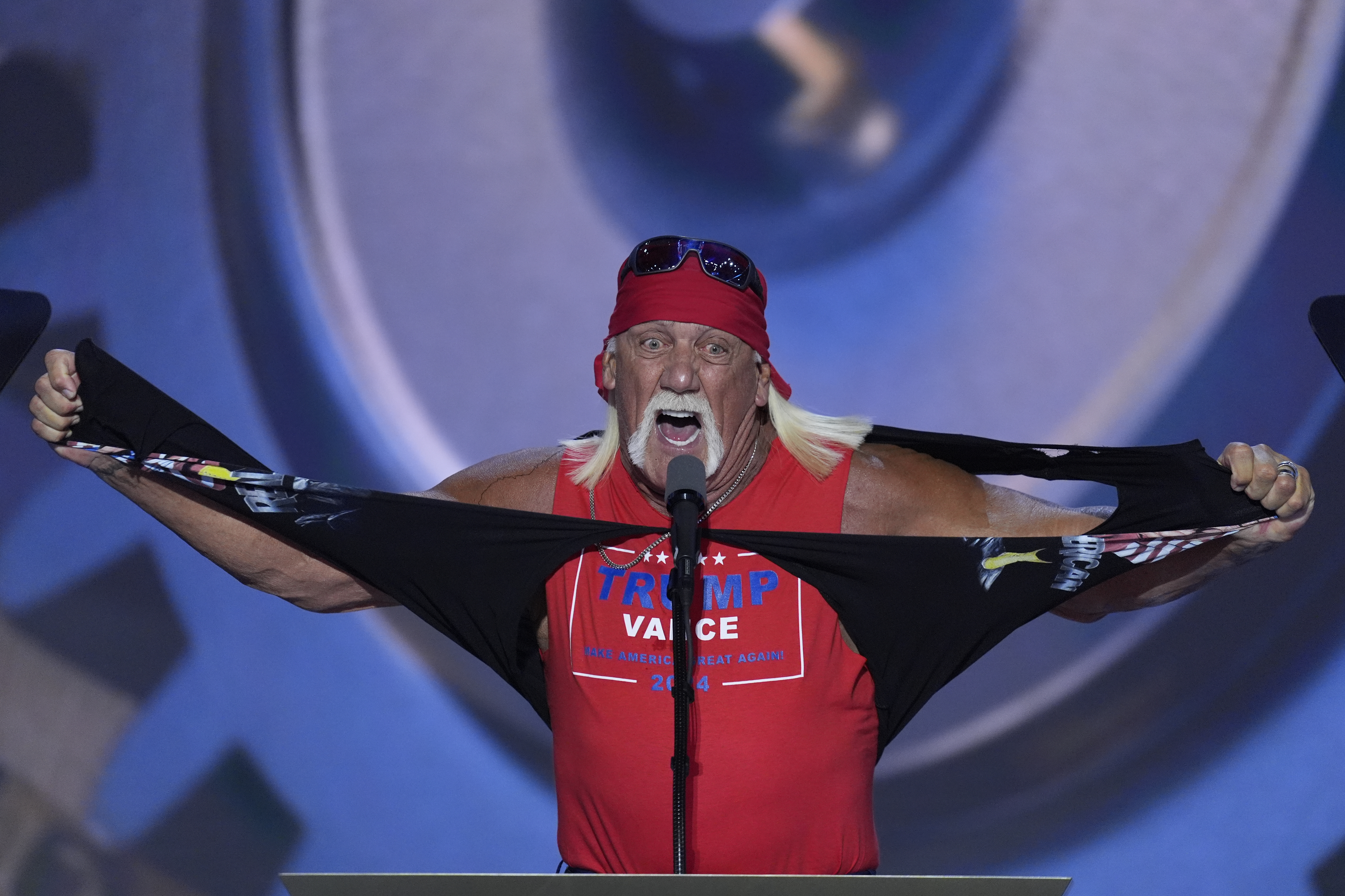 Hulk Hogan on the final night of the RNC. (AP Photo/J. Scott Applewhite)