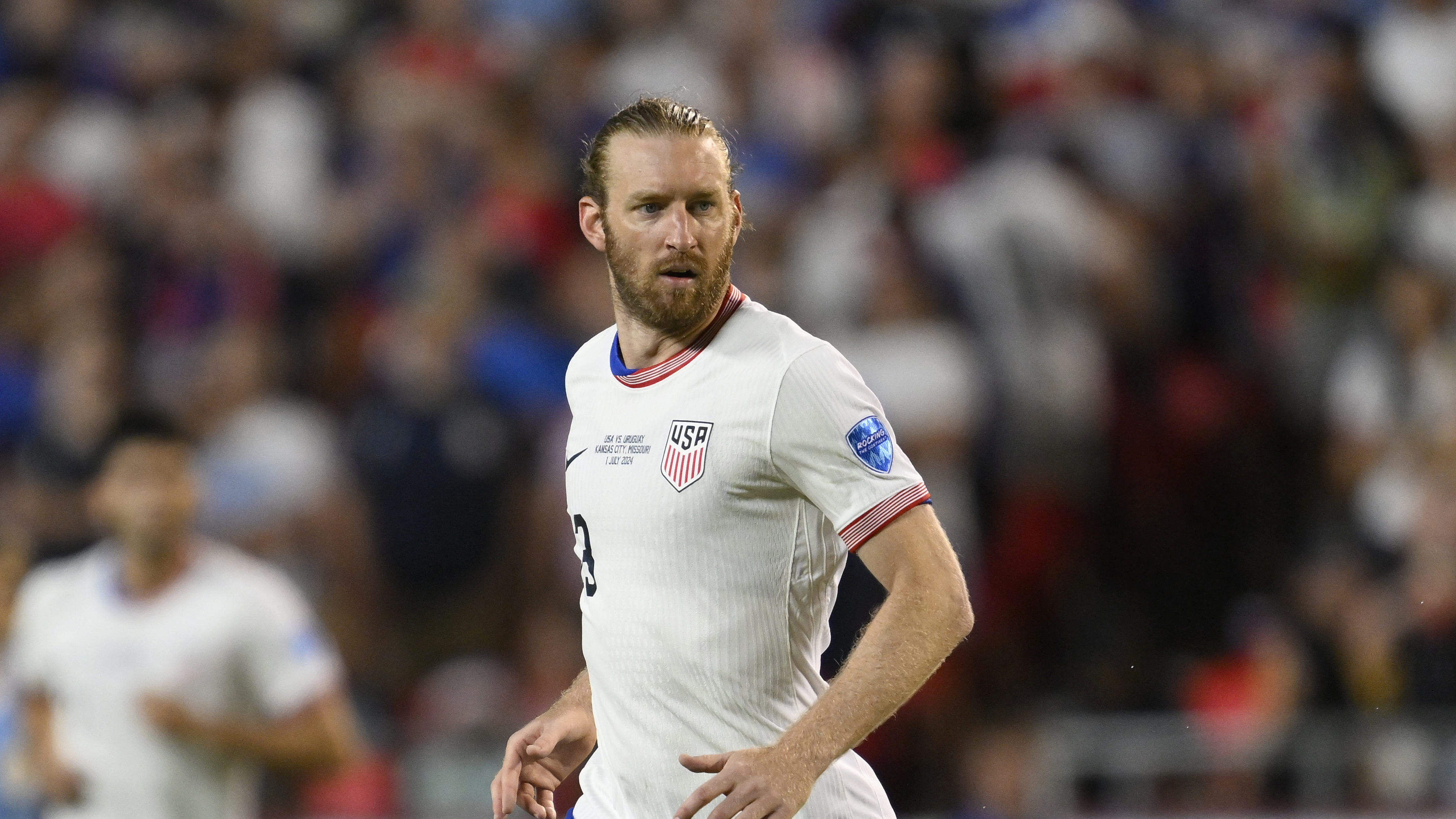 FILE - Tim Ream of the United States during the second half of a Copa America Group C soccer match against Uruguay Monday, July 1, 2024, in Kansas City, Mo. (AP Photo/Reed Hoffmann, File)