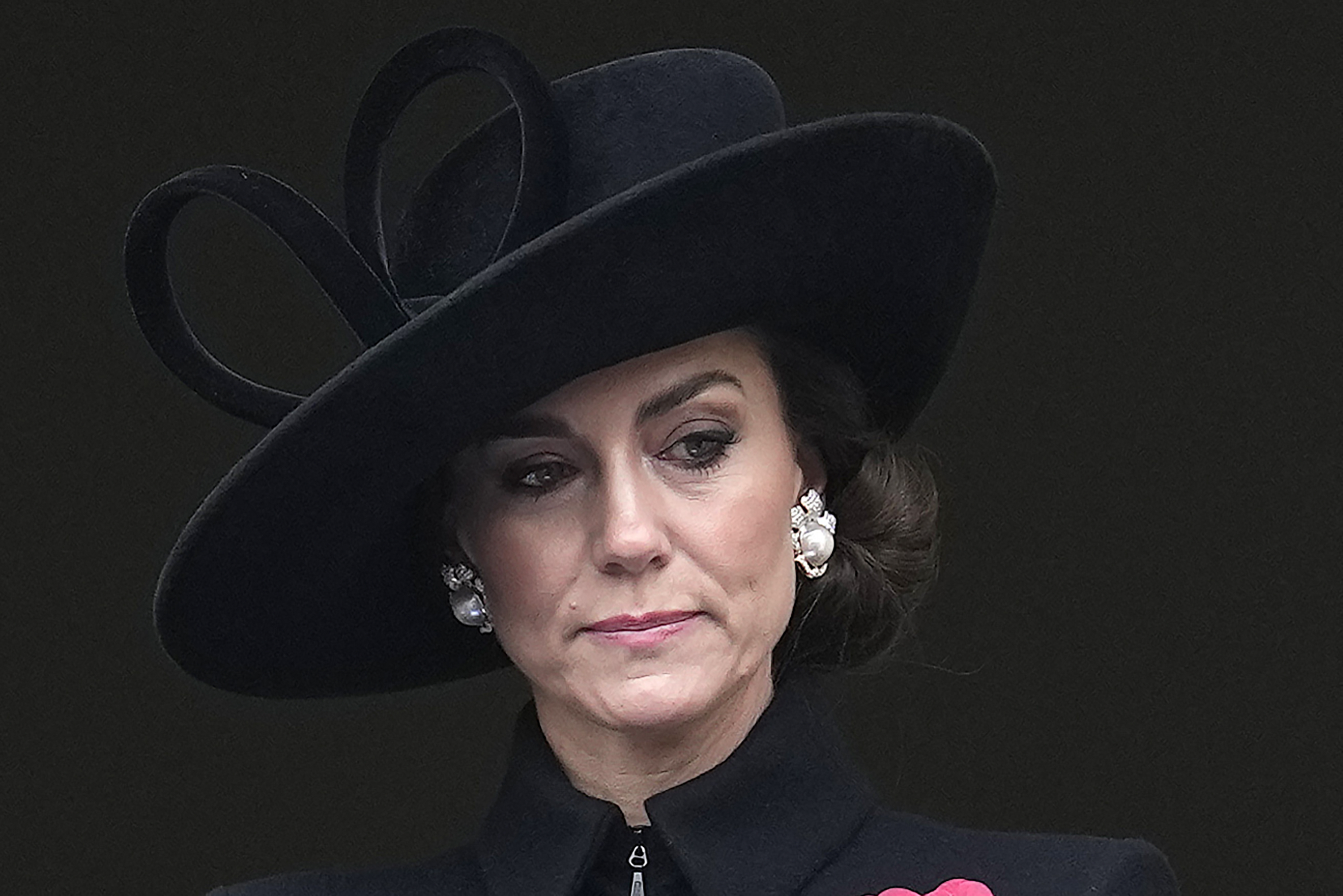 Britain's Kate, Princess of Wales, attends the Remembrance Sunday service at the Cenotaph on Whitehall in London, Sunday, Nov. 12, 2023. (AP Photo/Kin Cheung, Pool, File)