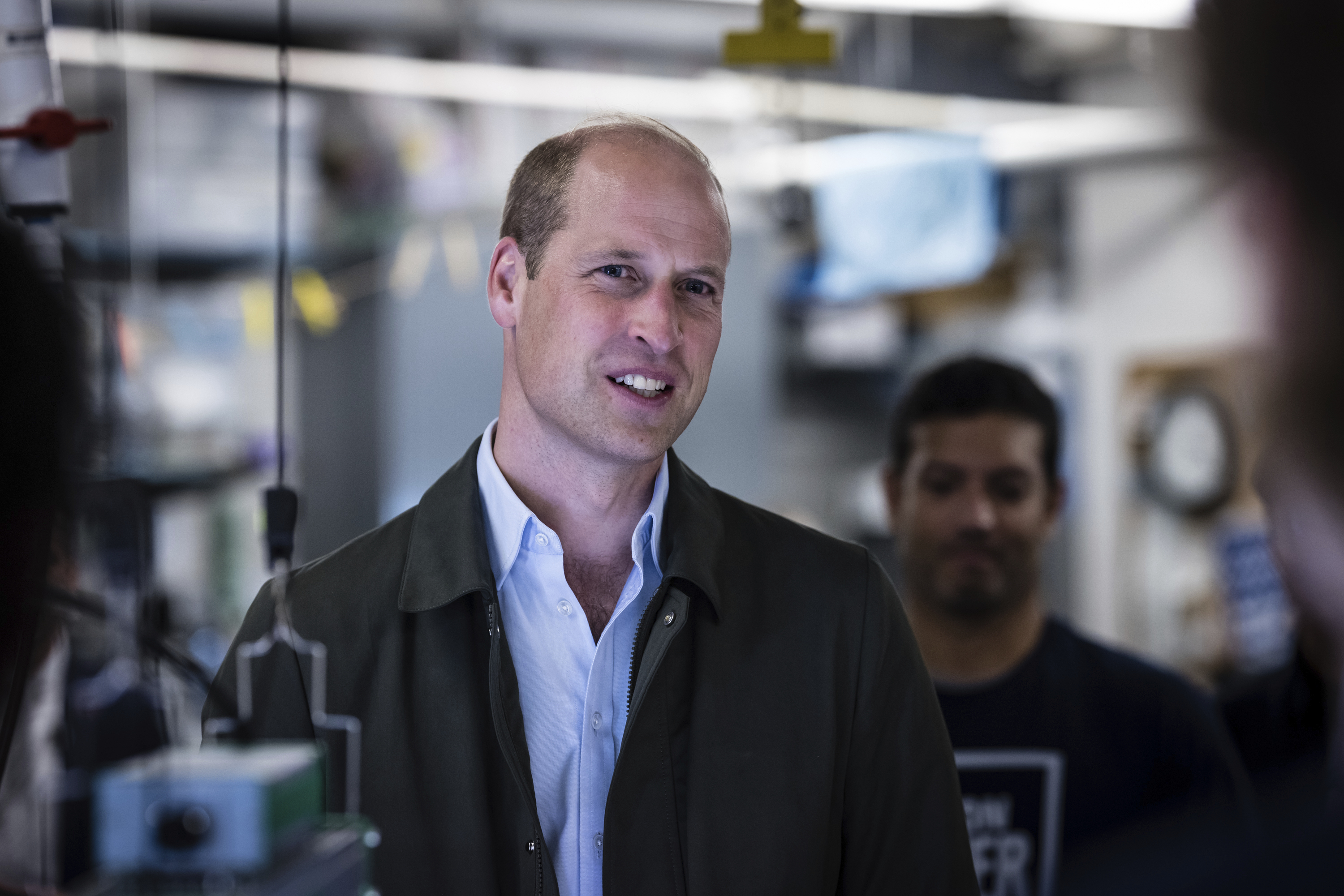 Britain's Prince William, Prince of Wales speaks to students from the Urban Assembly New York Harbor School about the Billion Oyster Project on Governors Island in New York on Monday, Sept. 18, 2023. (AP Photo/Stefan Jeremiah, Pool)