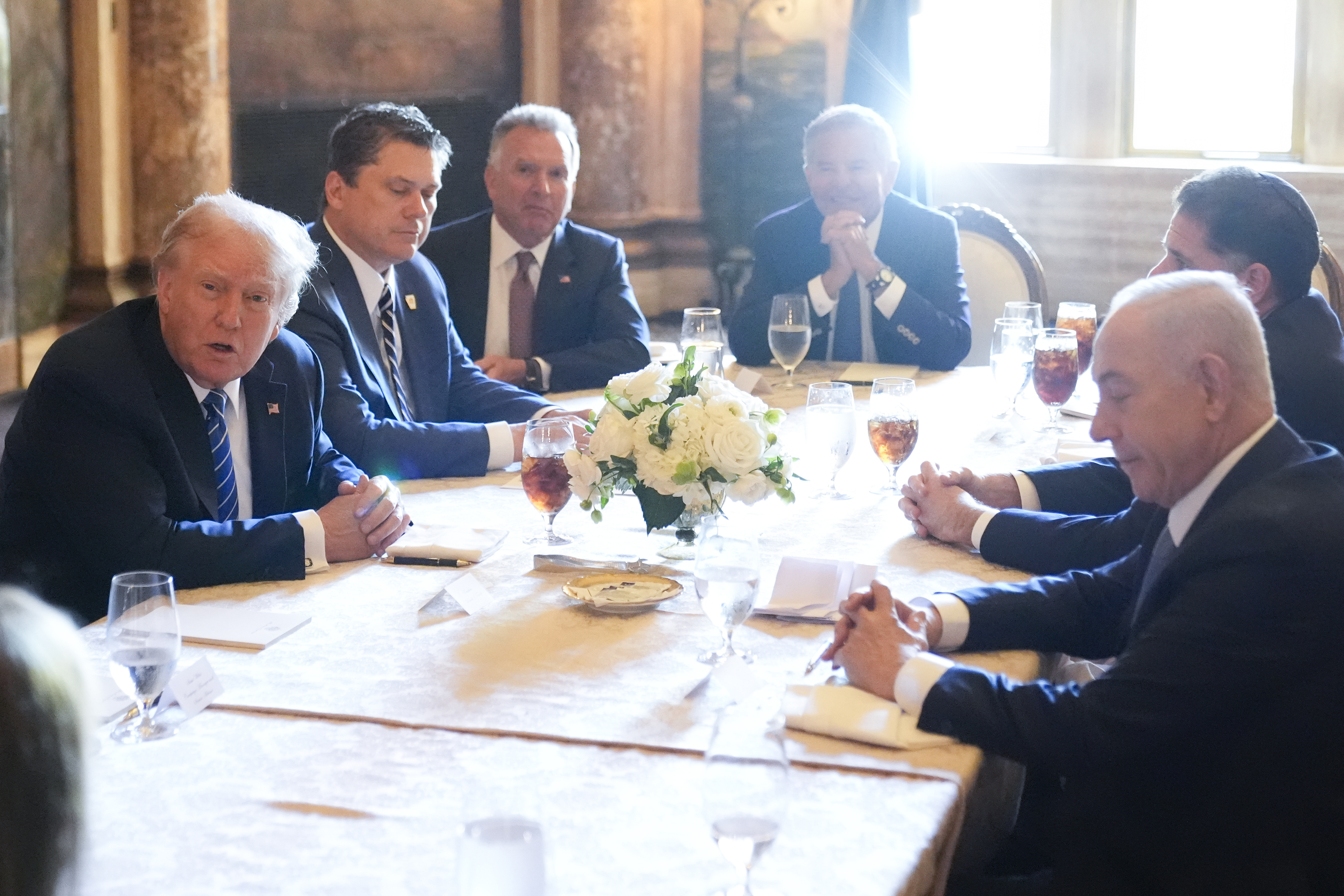 Republican presidential candidate former President Donald Trump meets with Israeli Prime Minister Benjamin Netanyahu at his Mar-a-Lago estate, Friday, July 26, 2024, in Palm Beach, Fla. (AP Photo/Alex Brandon)