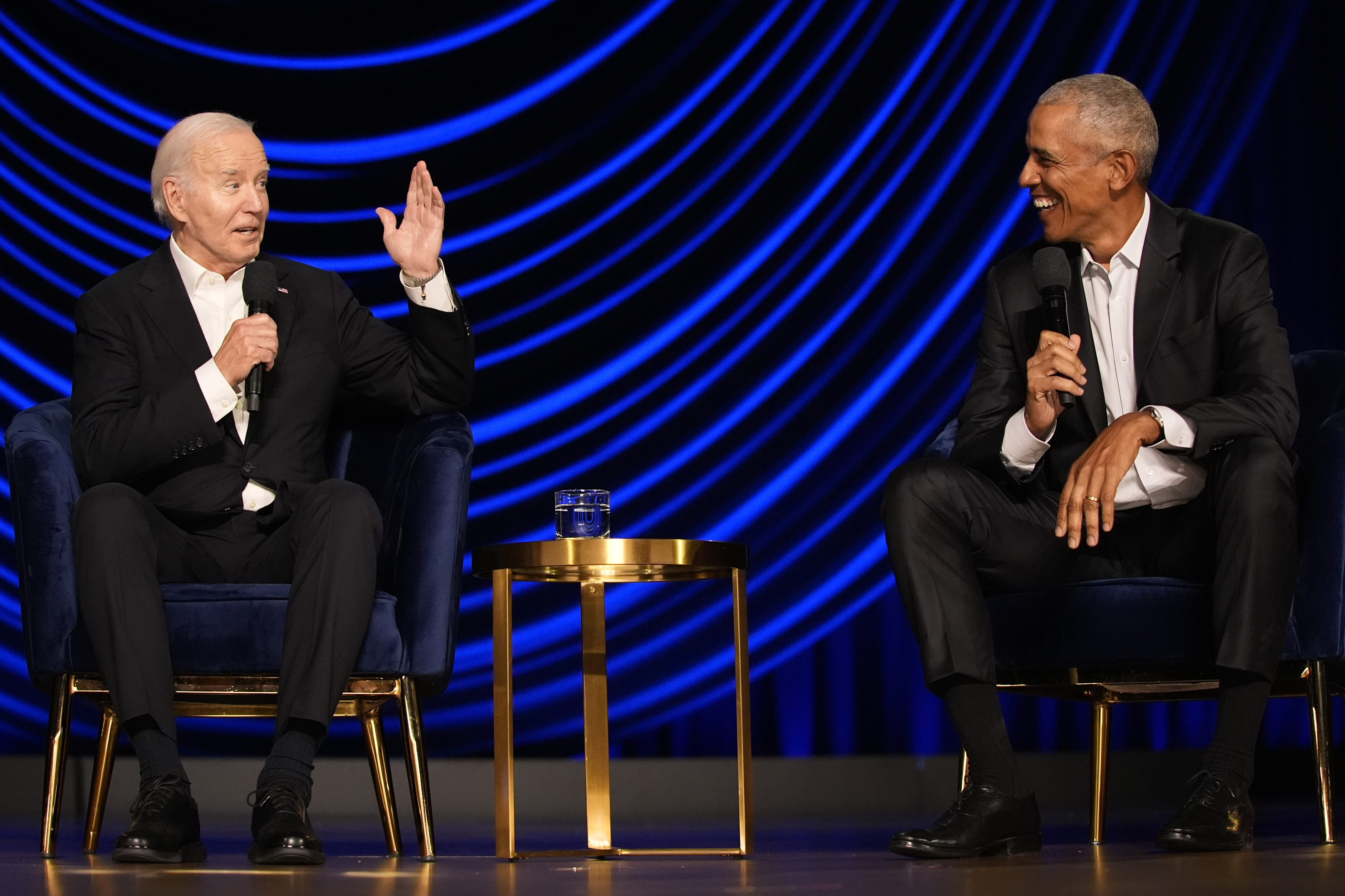 President Joe Biden speaks during a campaign event with former President Barack Obama at the Peacock Theater, Saturday, June 15, 2024, in Los Angeles. (AP Photo/Alex Brandon)