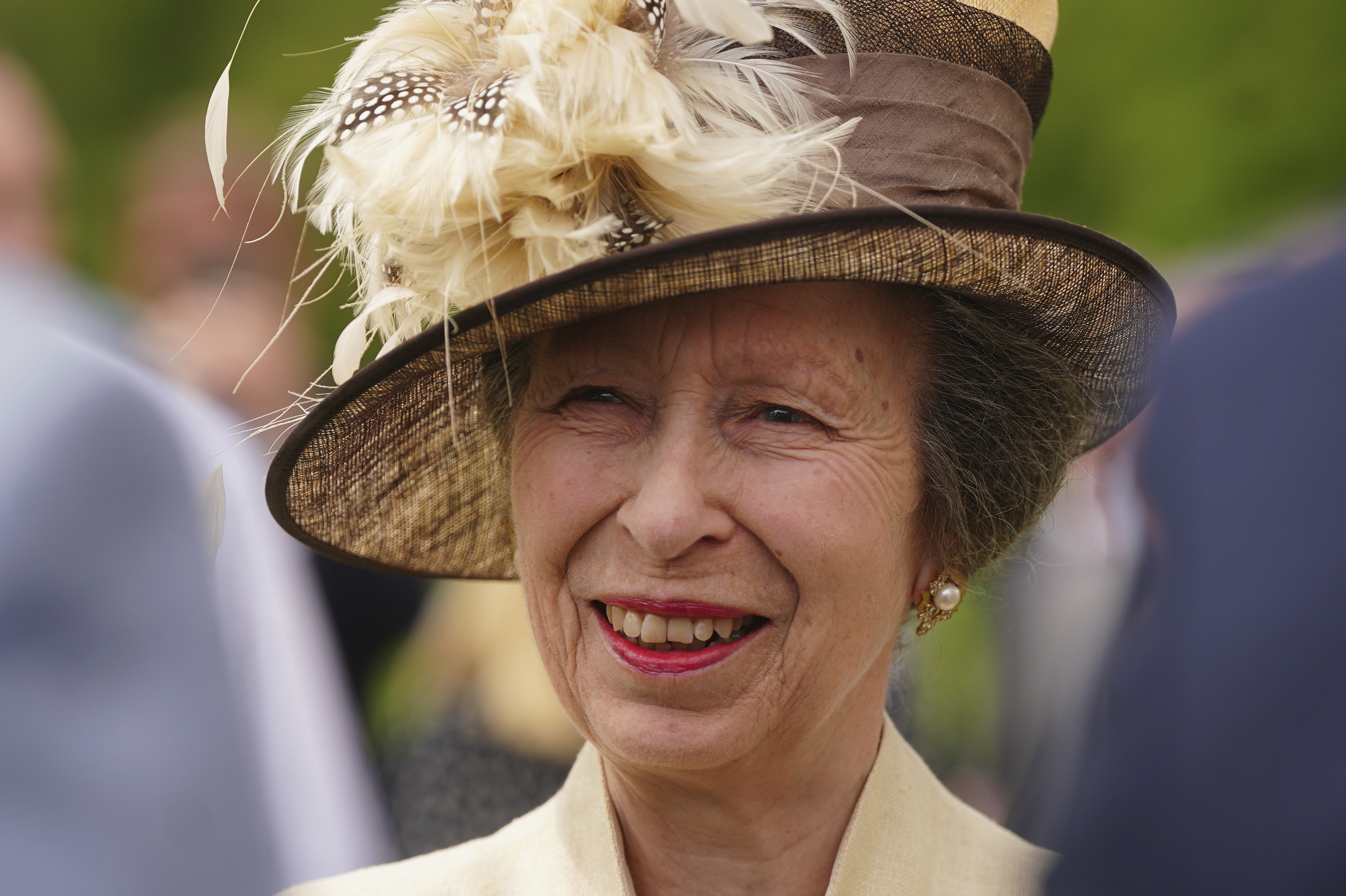 FILE - Britain's Princess Anne attends the Not Forgotten Association Annual Garden Party at Buckingham Palace in London, Friday May 17, 2024. On Friday, June 28, 2024, Princess Anne left the hospital and returned to her southwestern England estate after an accident thought to involve a horse left her with a concussion. (Victoria Jones/Pool Photo via AP, File)