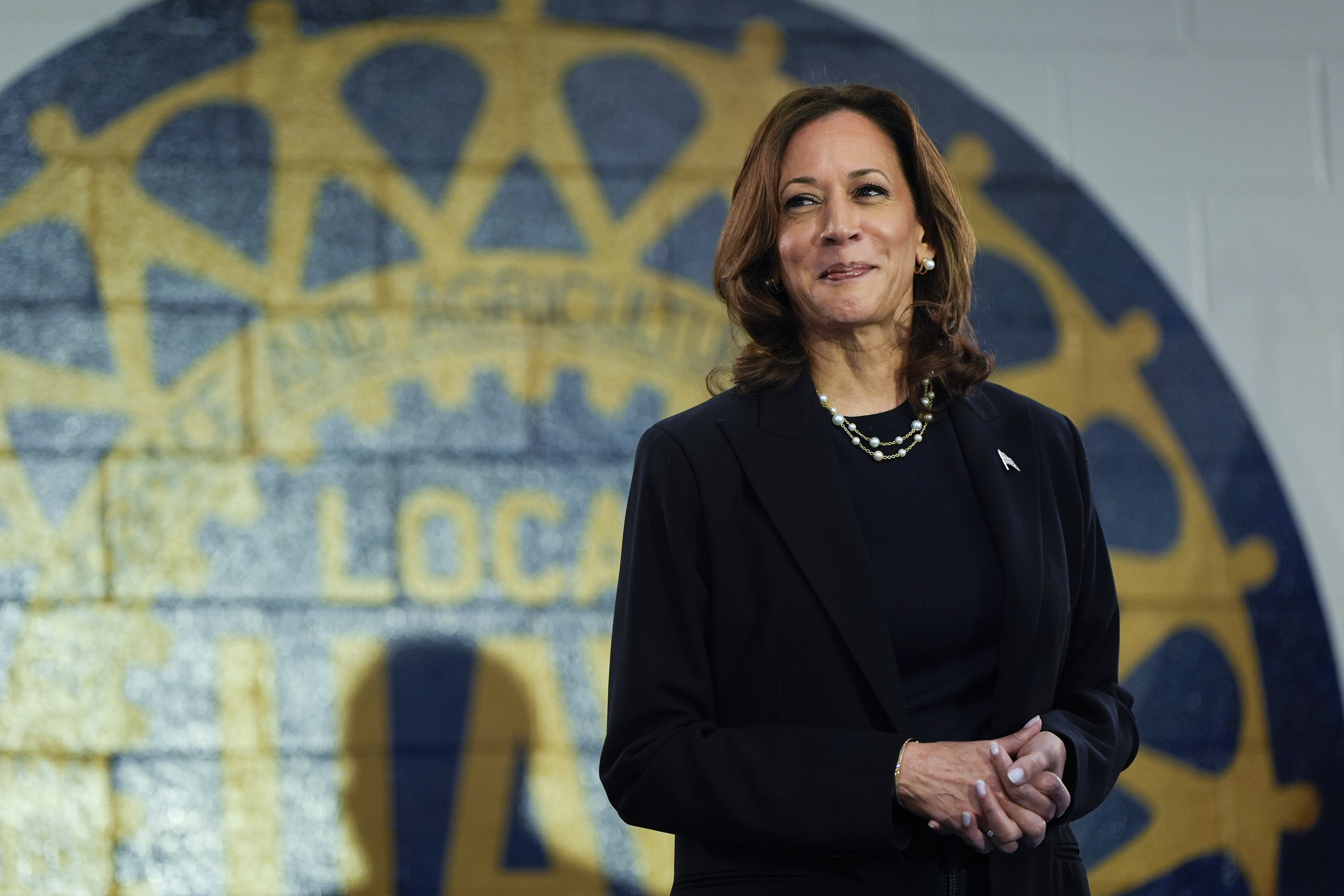 Democratic presidential nominee Vice President Kamala Harris arrives to speak at a campaign rally at UAW Local 900, Thursday, August 8, 2024, in Wayne, Mich. (AP Photo/Julia Nikhinson)