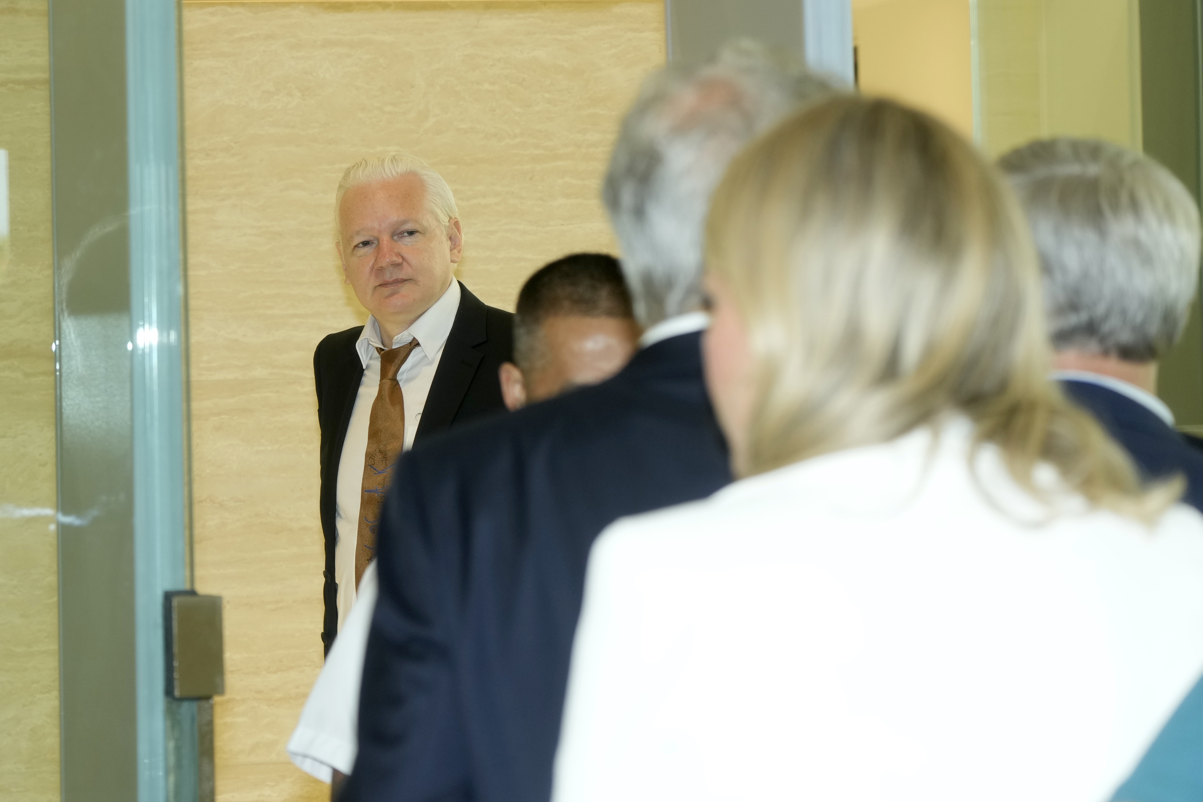 WikiLeaks founder Julian Assange arives at the United States courthouse where he is expected enter a plea deal, in Saipan, Mariana Islands, Wednesday, June 26 2024. (AP Photo/Eugene Hoshiko)