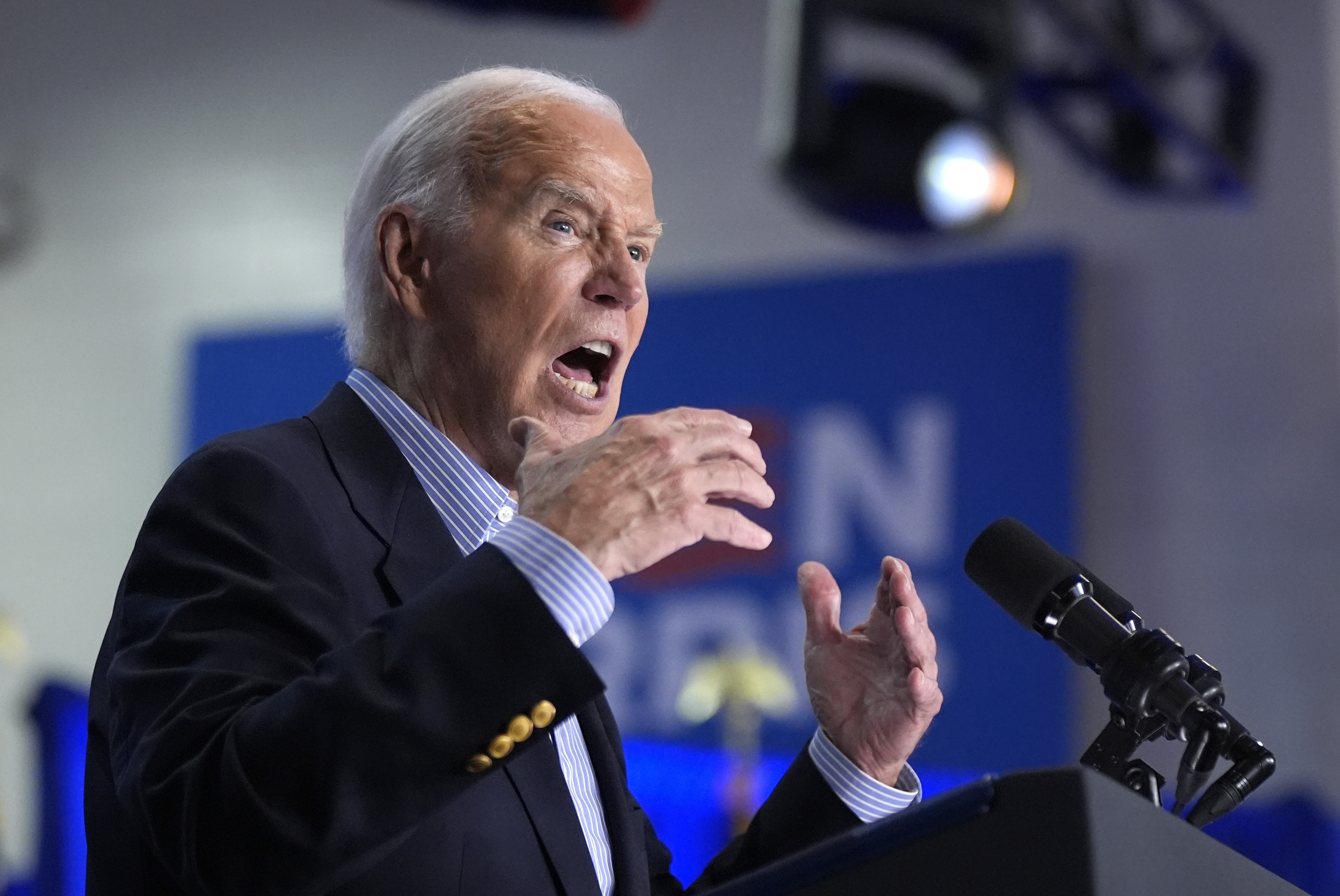 President Joe Biden speaks at a campaign rally at Sherman Middle School in Madison, Wis., Friday, July 5, 2024. (AP Photo/Manuel Balce Ceneta)