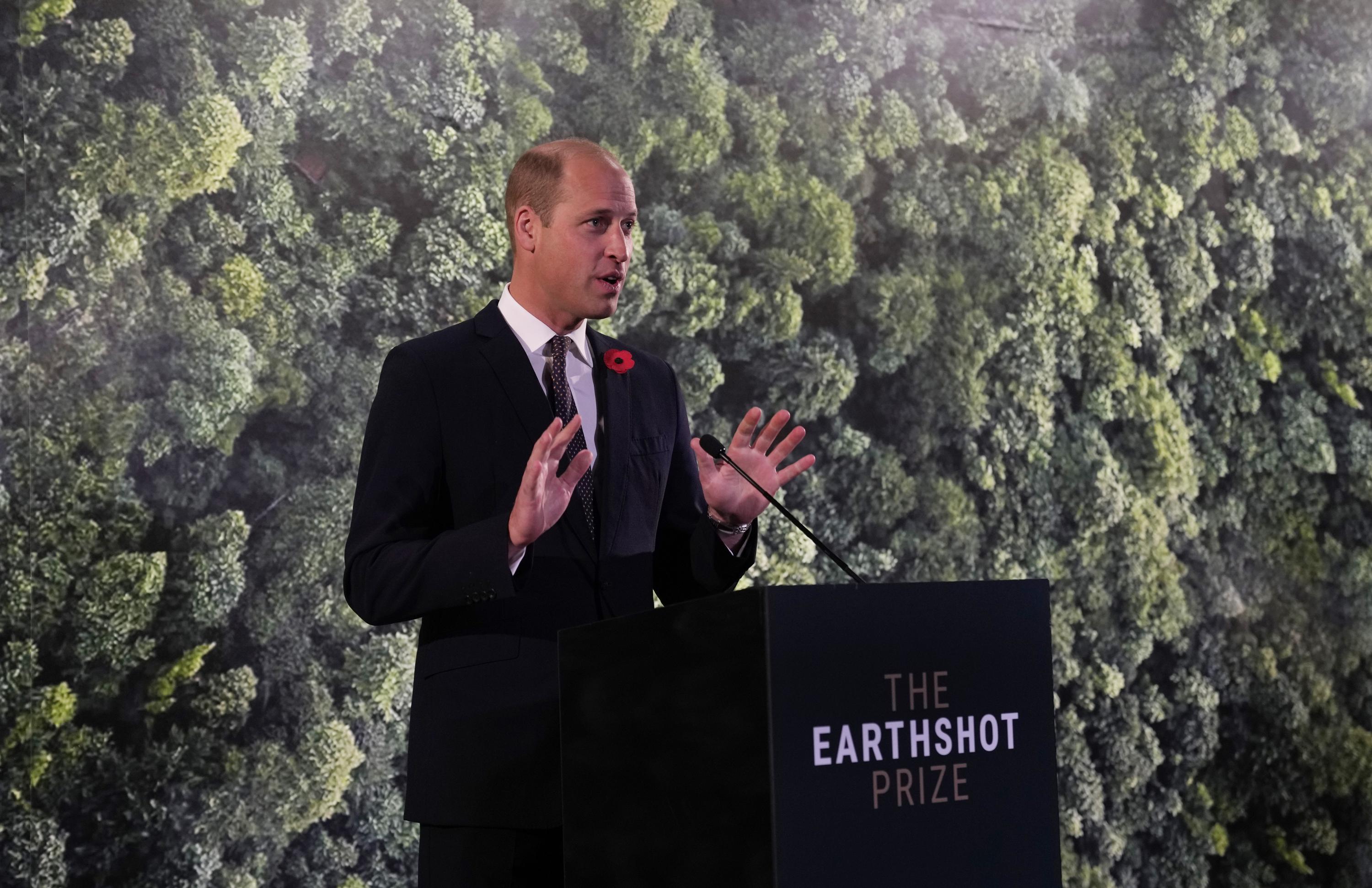 FILE - Britain's Prince William speaks during a meeting with Earthshot prize winners and finalists at the Glasgow Science Center on the sidelines of the COP26 U.N. Climate Summit in Glasgow, Scotland, Nov. 2, 2021. The conservation charity founded by the prince, who launched the Earthshot Prize, keeps its investments in a bank that is one of the world’s biggest backers of fossil fuels. (AP Photo/Alastair Grant, Pool, File)