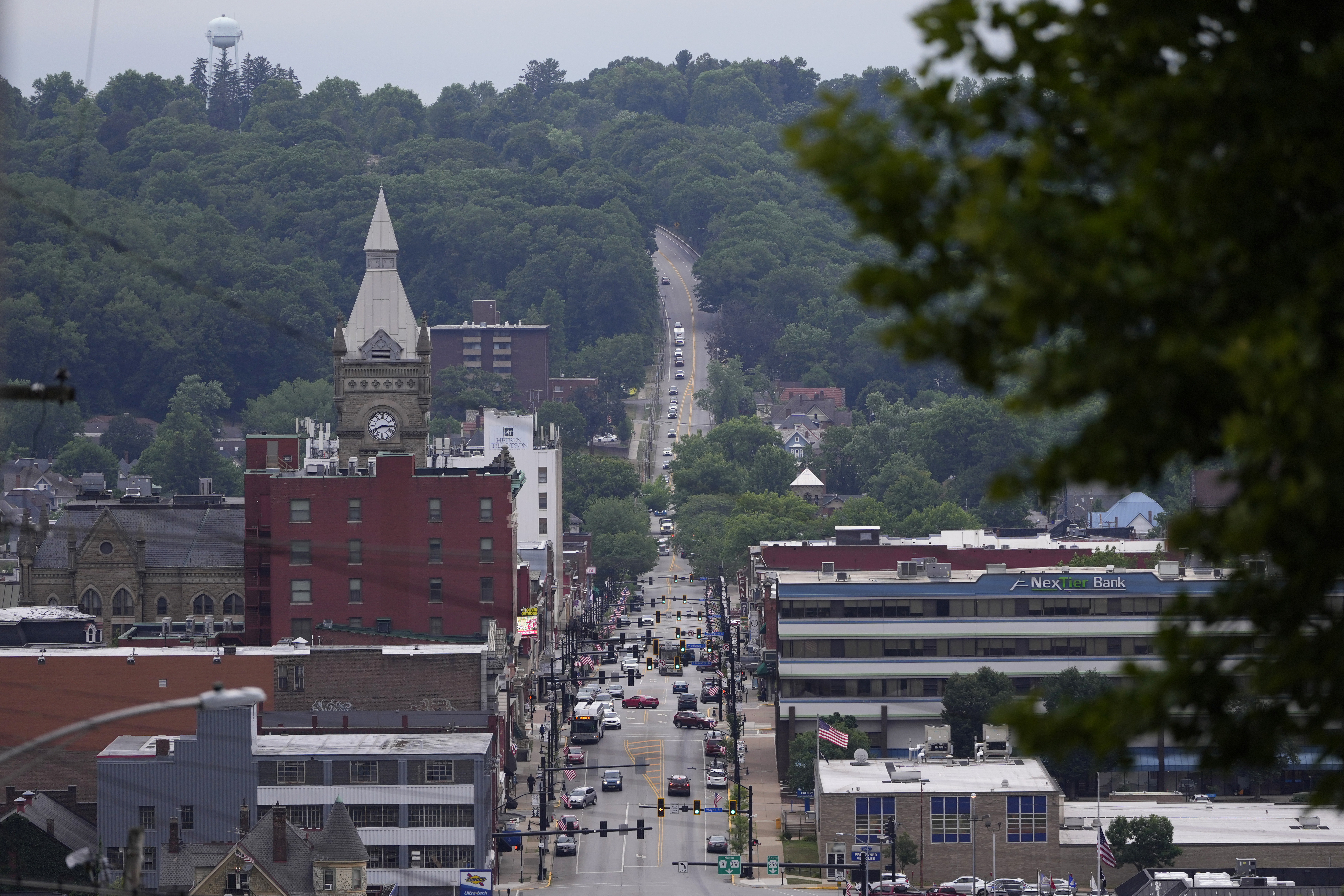 Traffic travels down Main Street in Butler, Pa., Wednesday, July 17, 2024. (AP Photo/Matt Slocum)