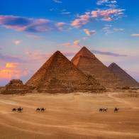 Giza Egypt Pyramids in Sunset Scene, Wonders of the World.